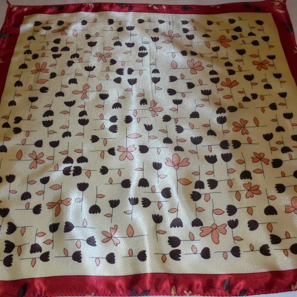 Vintage Scarf 19" Square Satin floral print neckerchief retro summer - Picture 3 of 4